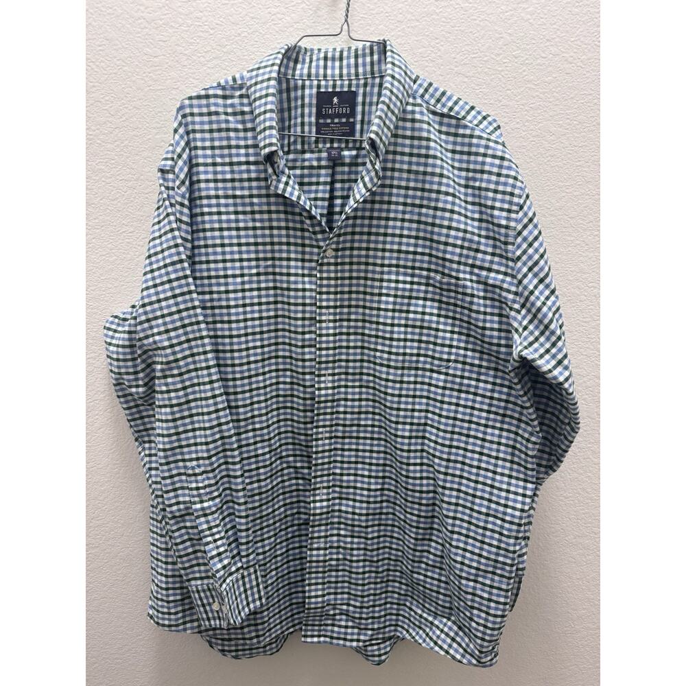 Stafford Men's Regular Fit Travel Wrinkle Free GreenBlue Check Shirt 17.5 - 1047